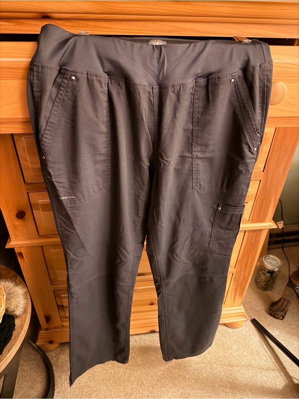 healing hands Black Cargo Scrub Pants with Utility Pockets